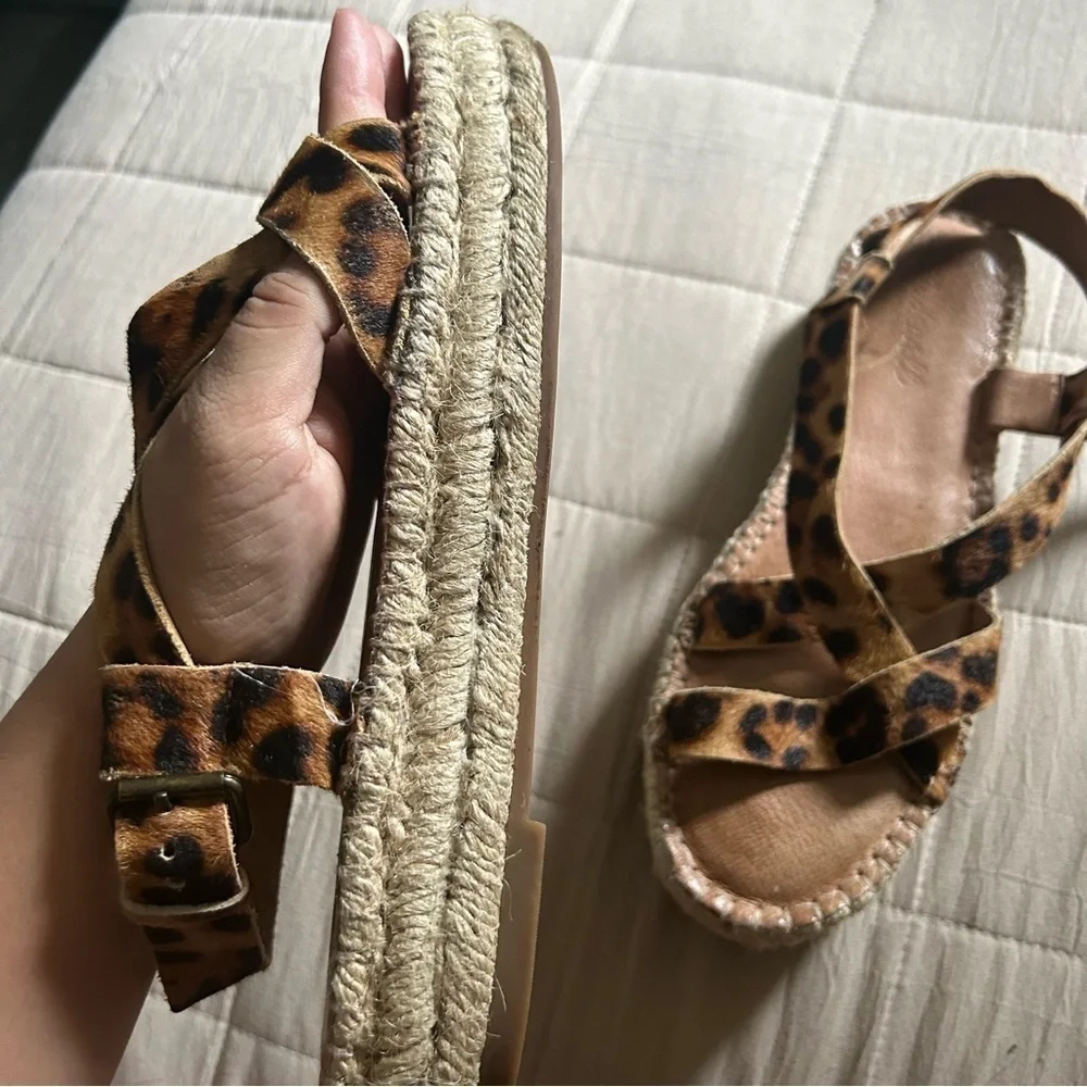 Madewell Malia Leopard Print Strappy Espadrille Sandals Calf Hair​​